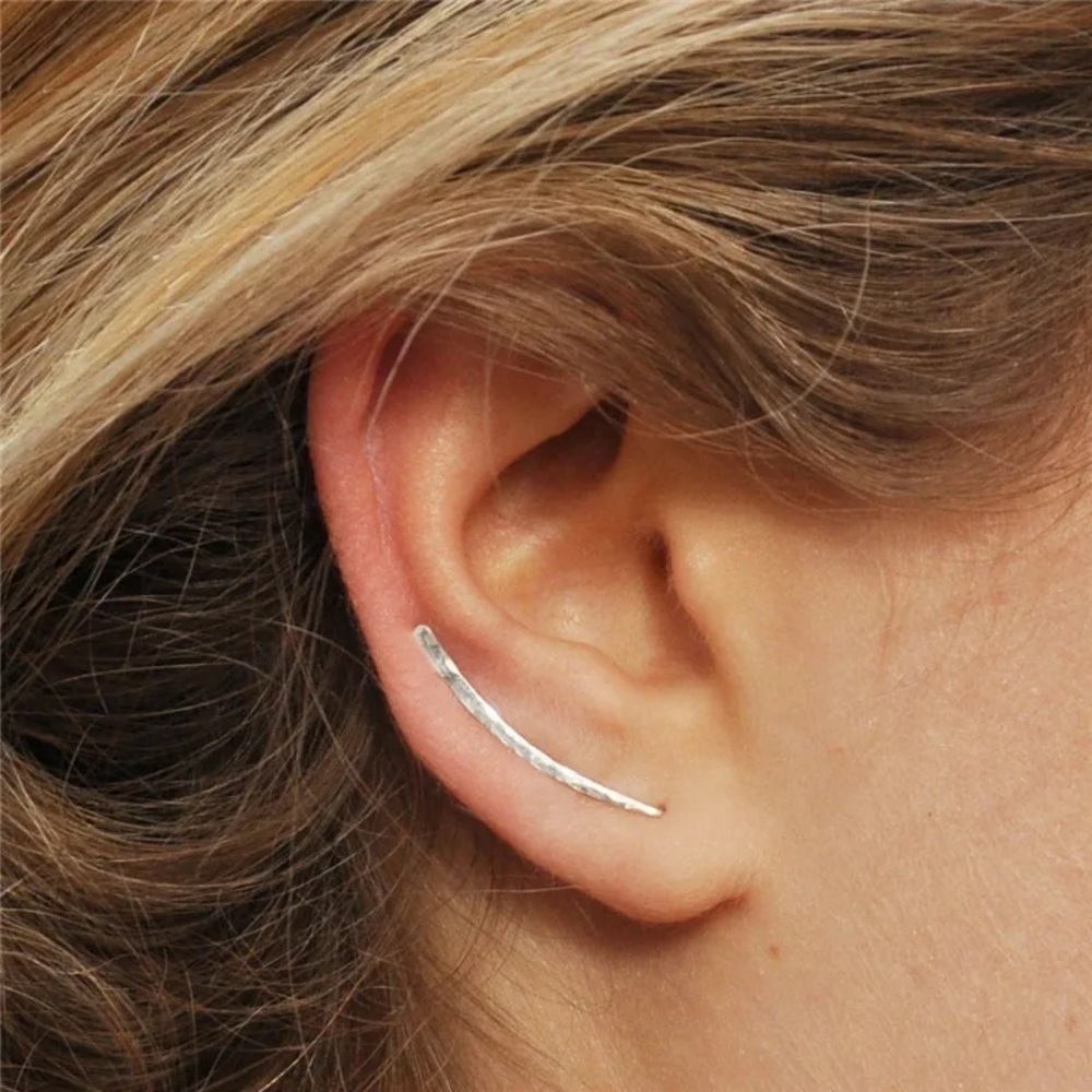 “Devotion” Minimalist Hammered Metal Climber/Crawler Dainty Gold/Silver Earrings - Picture 2 of 7